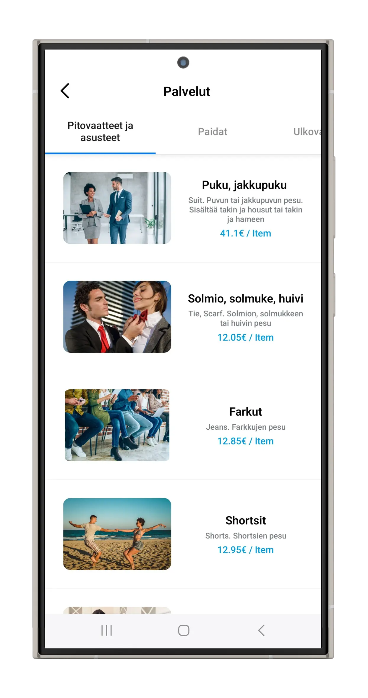 Image of washApp.fi categories